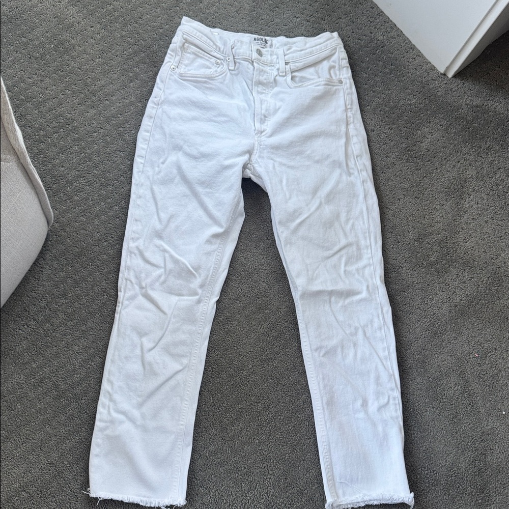 AGOLDE Riley High Rise Straight Crop Jeans White Denim 28 - Picture 2 of 8